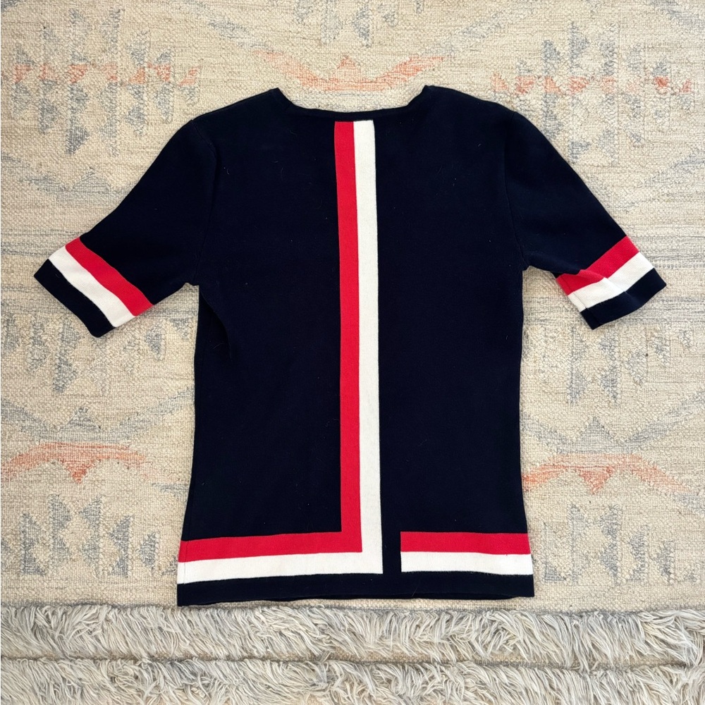 CAbi Navy Top with Red and White Stripe Accents - Picture 2 of 6